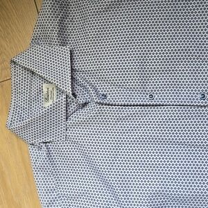 STENSTROMS Fitted Body Twofold Super Cotton Blue Patterned Shirt Sz 17.5  44